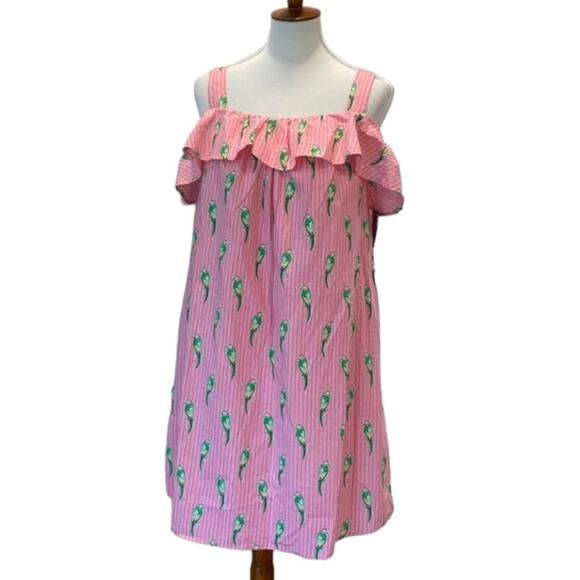 Crown & Ivy Medium Dress 100% Cotton Parrot Boho Resort Dress Preppy Button Back - Picture 1 of 16